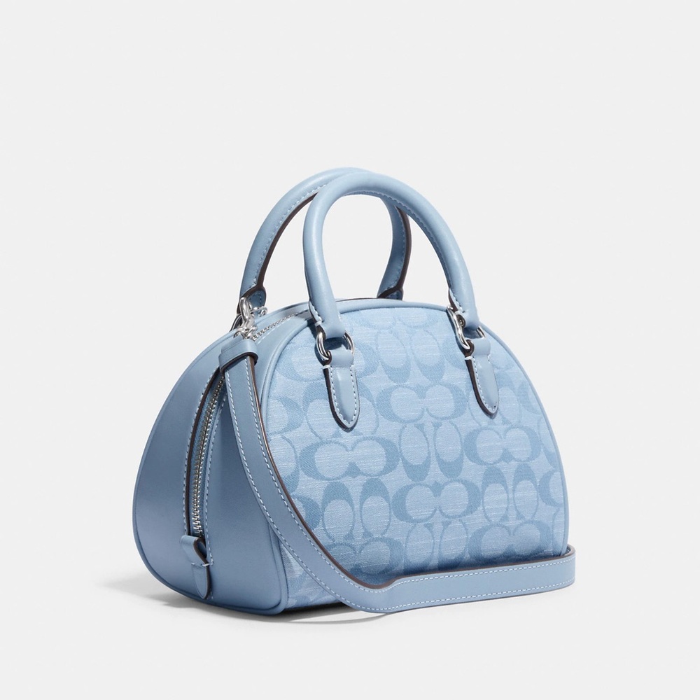 NWT COACH Sydney Satchel in Signature Chambray Canvas & Leather Cornflower Blue